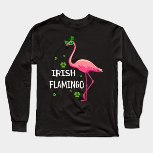 Funky Irish Flamingo Apparel Green Bird St Pattys Day Long Sleeve T-Shirt